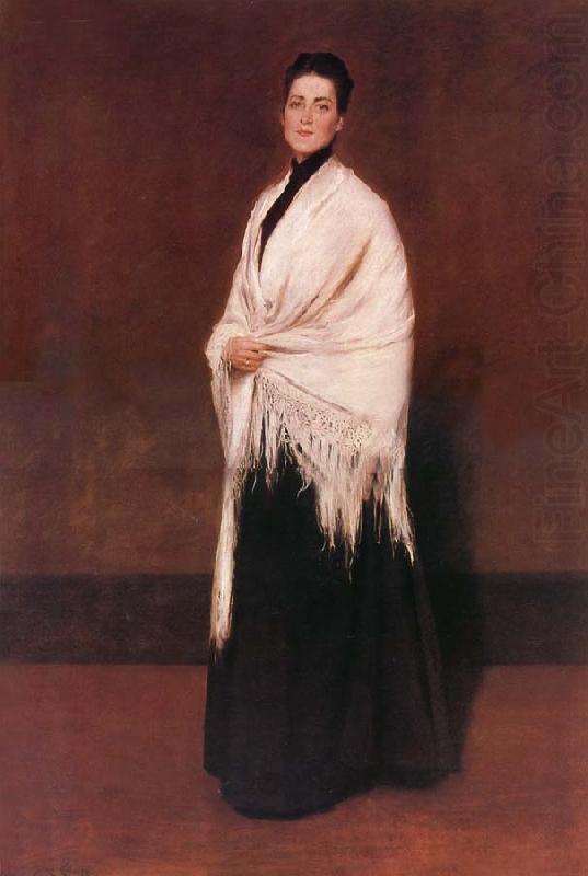 The lady wear white shawl, William Merritt Chase